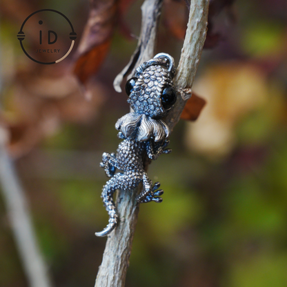 Lizard Pendant in 925 Sterling Silver with Textured Finish, Reptile Totem Vintage Necklace, Unisex Animal Jewelry Gift for Men and Women