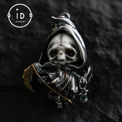 Handmade Grim Reaper Pendant | Gothic Skeleton Amulet | Silver Charm | Fantasy Art Jewelry