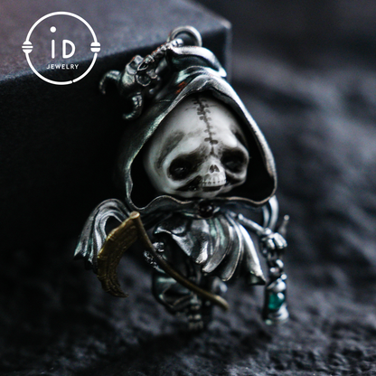 Handmade Grim Reaper Pendant | Gothic Skeleton Amulet | Silver Charm | Fantasy Art Jewelry