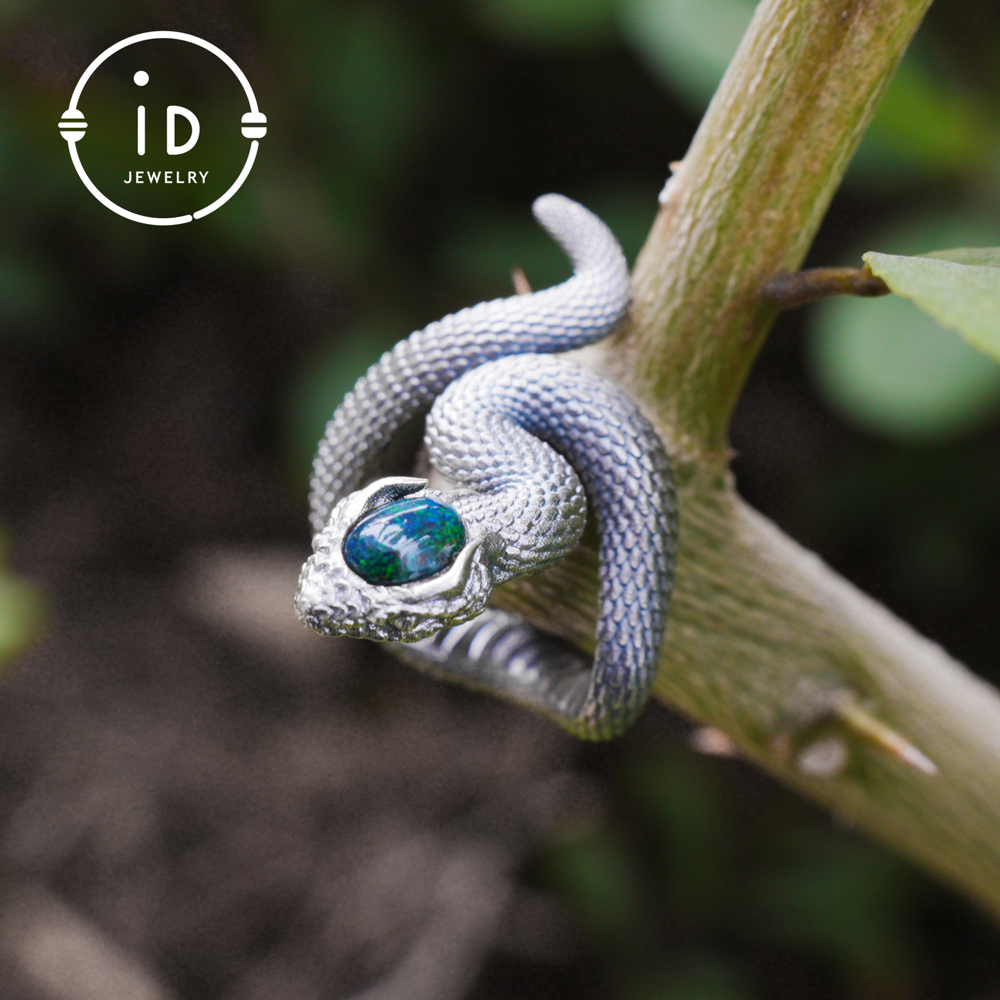 Opal Snake Ring Silver Gothic Adjustable Totem Jewelry Gift for Her Vintage Style Serpent Gemstone Ring Nature Inspired Statement