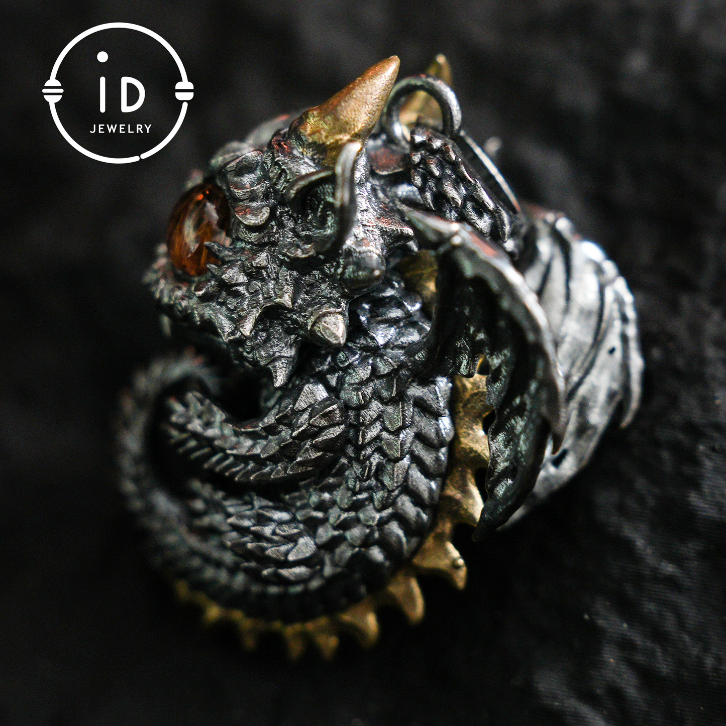 Sleeping Baby Dragon Pendant | Sterling Silver Mythical Creature Jewelry | Gold Rutilated Quartz Eye | Fantasy Amulet Gift for Protection