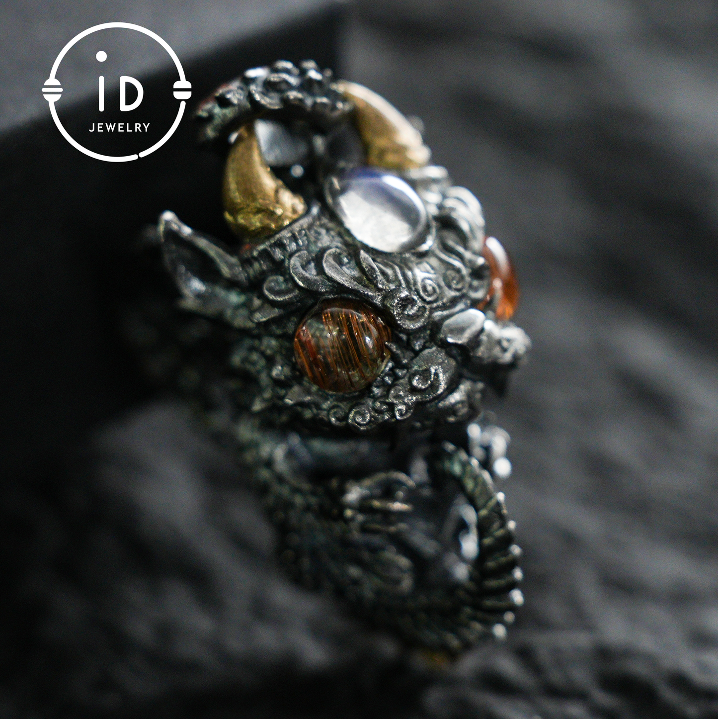 Sleeping Baby Dragon Pendant | Sterling Silver Mythical Creature Jewelry | Gold Rutilated Quartz Eye | Fantasy Amulet Gift for Protection