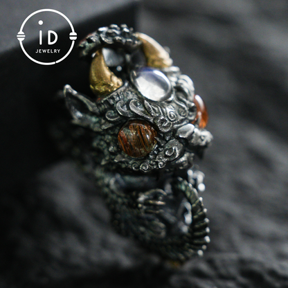 Sleeping Baby Dragon Pendant | Sterling Silver Mythical Creature Jewelry | Gold Rutilated Quartz Eye | Fantasy Amulet Gift for Protection