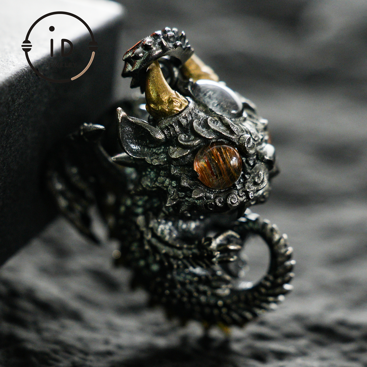 Sleeping Baby Dragon Pendant | Sterling Silver Mythical Creature Jewelry | Gold Rutilated Quartz Eye | Fantasy Amulet Gift for Protection