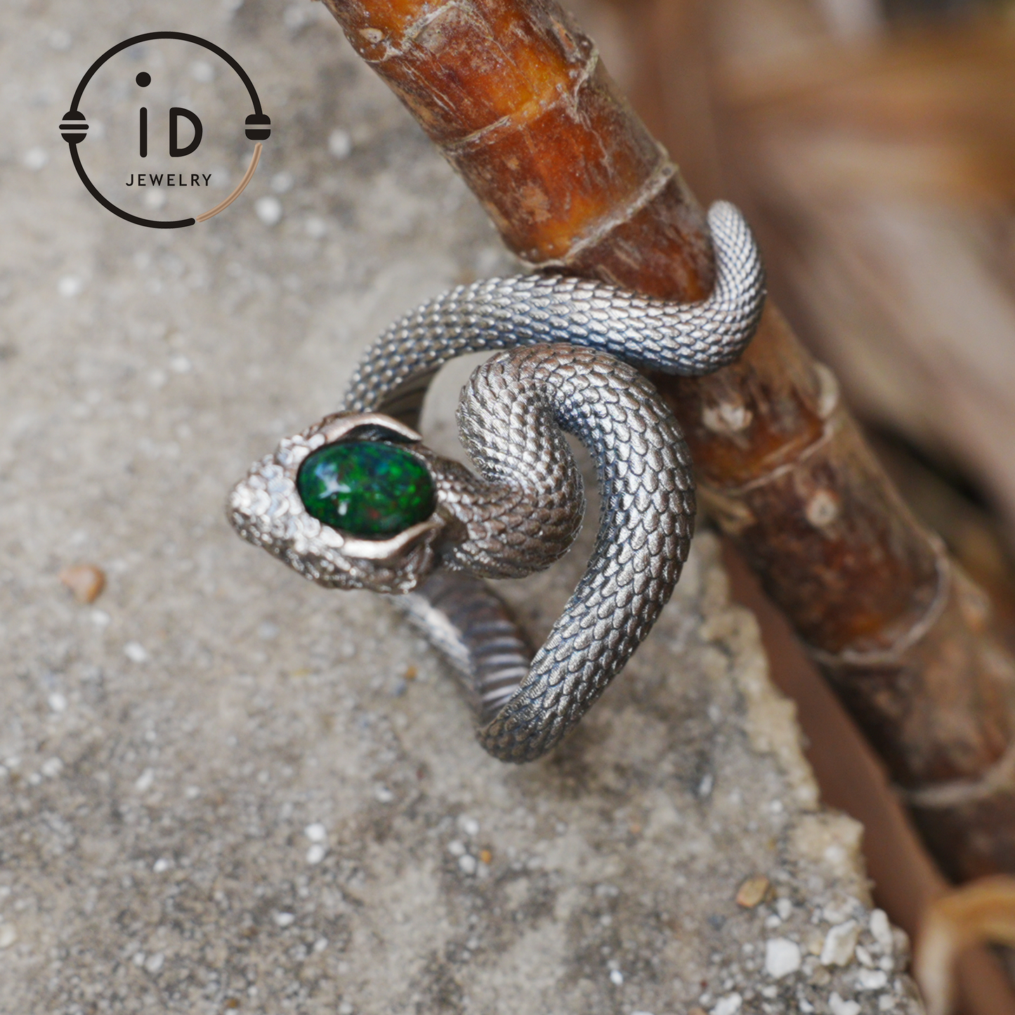 Opal Snake Ring Silver Gothic Adjustable Totem Jewelry Gift for Her Vintage Style Serpent Gemstone Ring Nature Inspired Statement