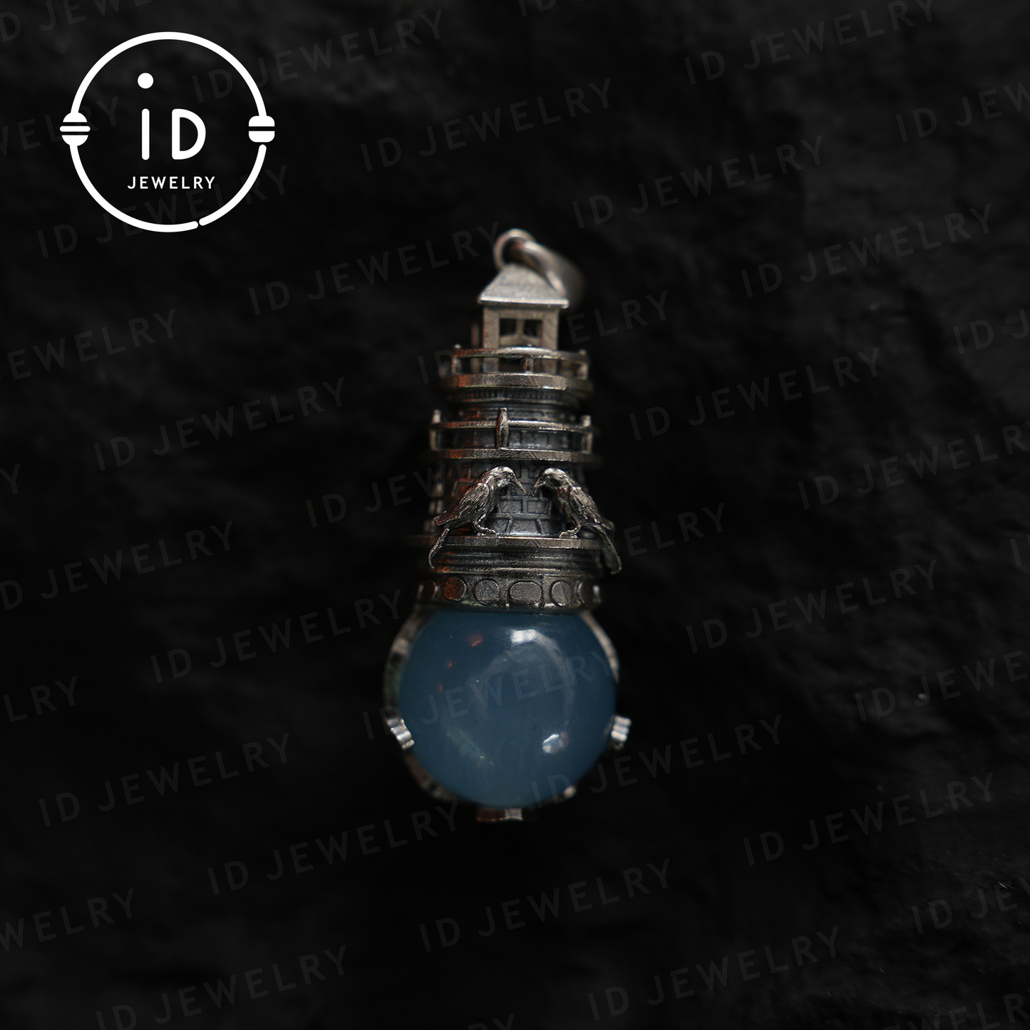 925 Sterling Silver Lighthouse Aquamarine Pendant | Crow Guardian Design | Nautical Protection Talisman of Safe Return & Hope | Special Gift