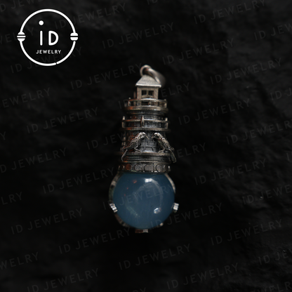 925 Sterling Silver Lighthouse Aquamarine Pendant | Crow Guardian Design | Nautical Protection Talisman of Safe Return & Hope | Special Gift