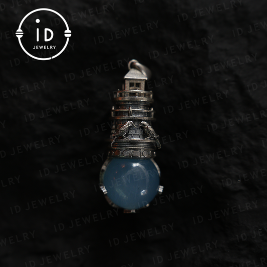 925 Sterling Silver Lighthouse Aquamarine Pendant | Crow Guardian Design | Nautical Protection Talisman of Safe Return & Hope | Special Gift