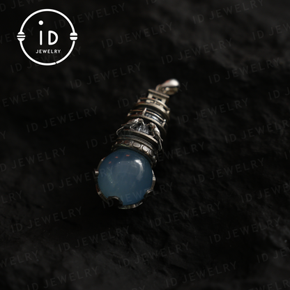 925 Sterling Silver Lighthouse Aquamarine Pendant | Crow Guardian Design | Nautical Protection Talisman of Safe Return & Hope | Special Gift