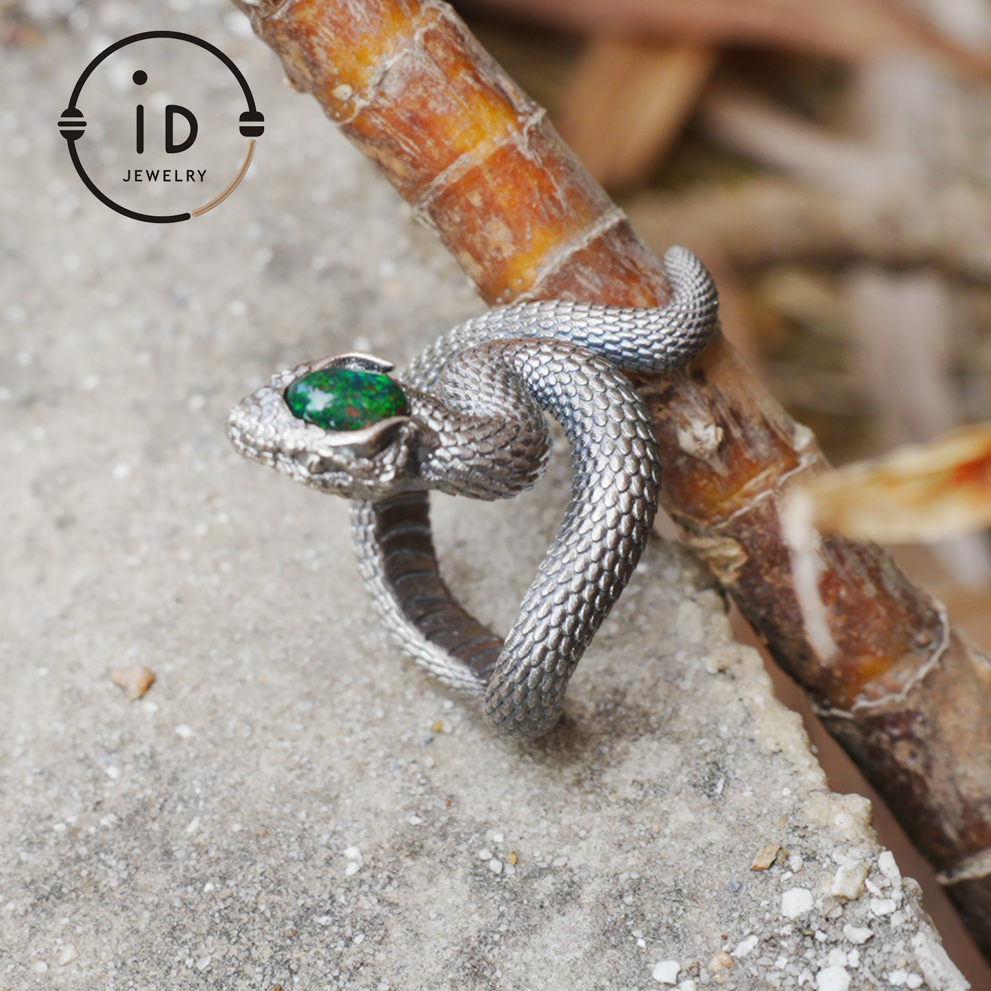 Opal Snake Ring Silver Gothic Adjustable Totem Jewelry Gift for Her Vintage Style Serpent Gemstone Ring Nature Inspired Statement