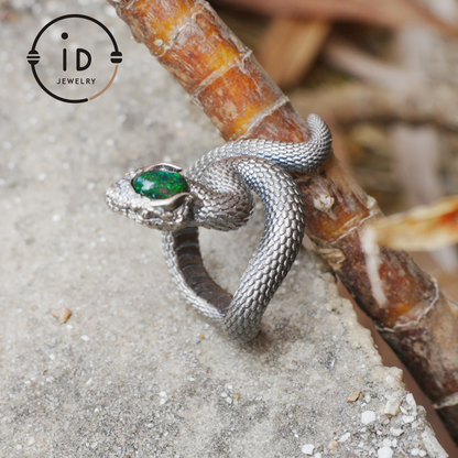 Opal Snake Ring Silver Gothic Adjustable Totem Jewelry Gift for Her Vintage Style Serpent Gemstone Ring Nature Inspired Statement
