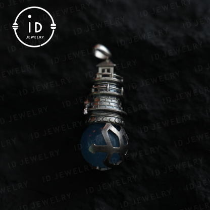 925 Sterling Silver Lighthouse Aquamarine Pendant | Crow Guardian Design | Nautical Protection Talisman of Safe Return & Hope | Special Gift