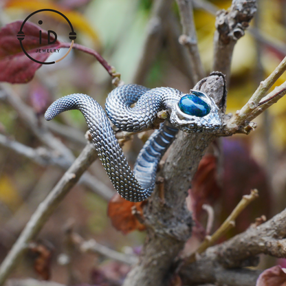 Opal Snake Ring Silver Gothic Adjustable Totem Jewelry Gift for Her Vintage Style Serpent Gemstone Ring Nature Inspired Statement