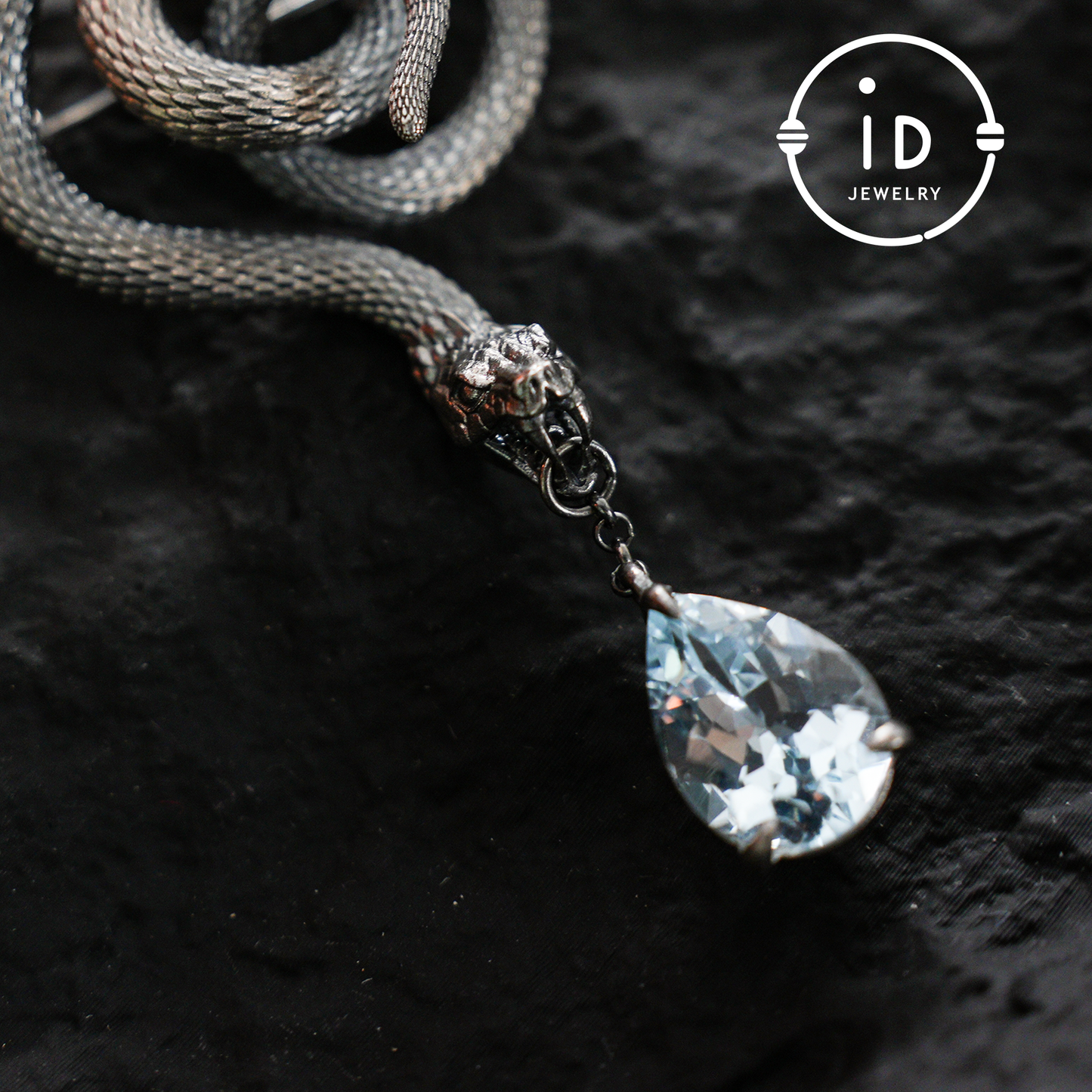 Handcrafted Snake Brooch Pendant with Blue Topaz | 925 Sterling Silver Gothic Jewelry | Dark Fantasy Totem of Power & Mystery | Unique Gift for Her