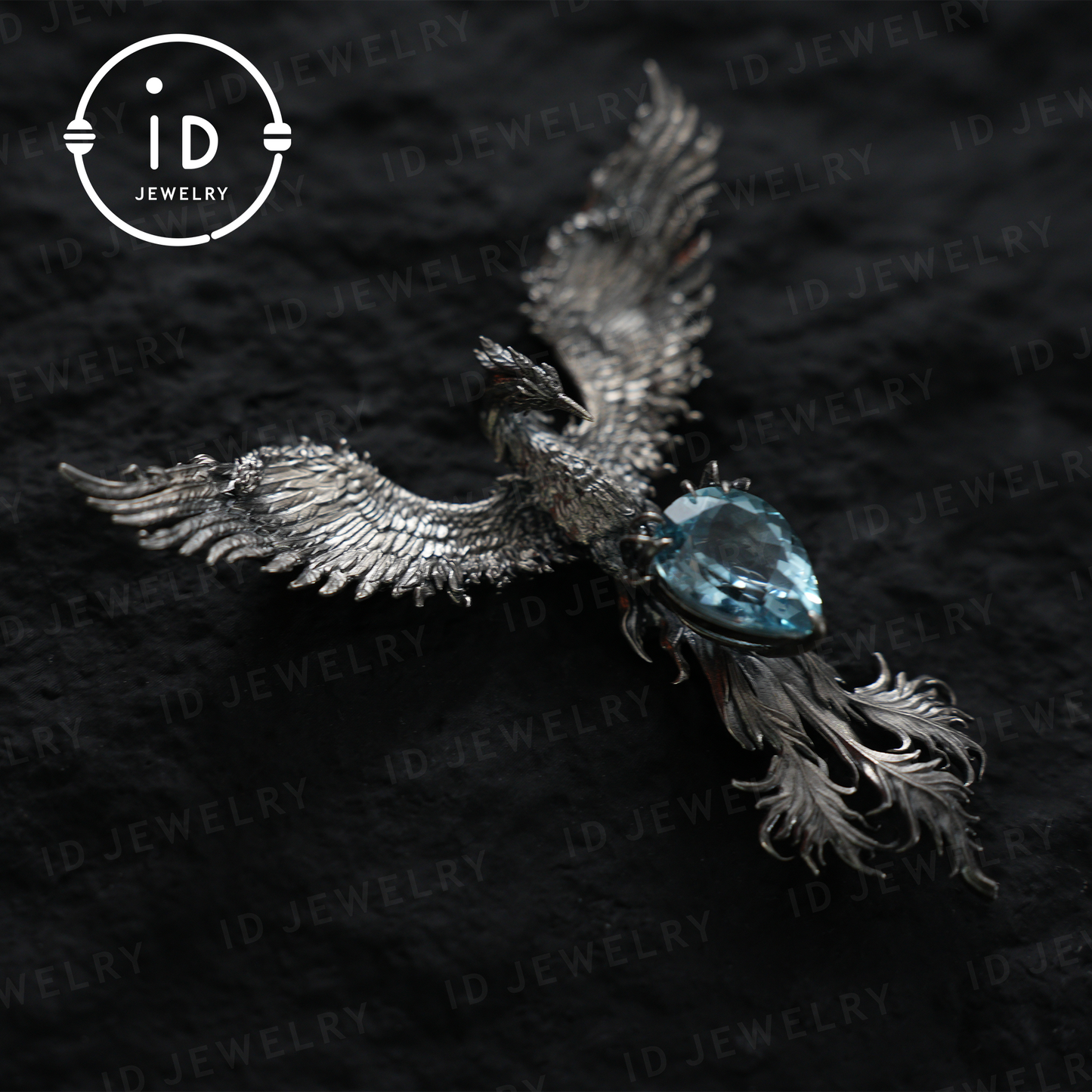 Handmade Phoenix Necklace with Aquamarine | Mystical Symbol | Vintage Fantasy Jewelry