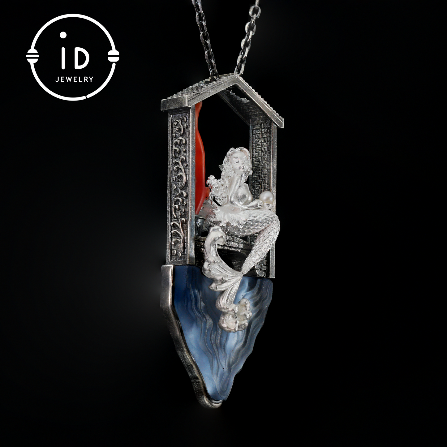 Handcrafted Mermaid Pendant Necklace with Pearl & Coral | Sterling Silver Ocean Fairy Jewelry | Mythical Sea Spirit Gift for Her