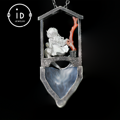 Handcrafted Mermaid Pendant Necklace with Pearl & Coral | Sterling Silver Ocean Fairy Jewelry | Mythical Sea Spirit Gift for Her