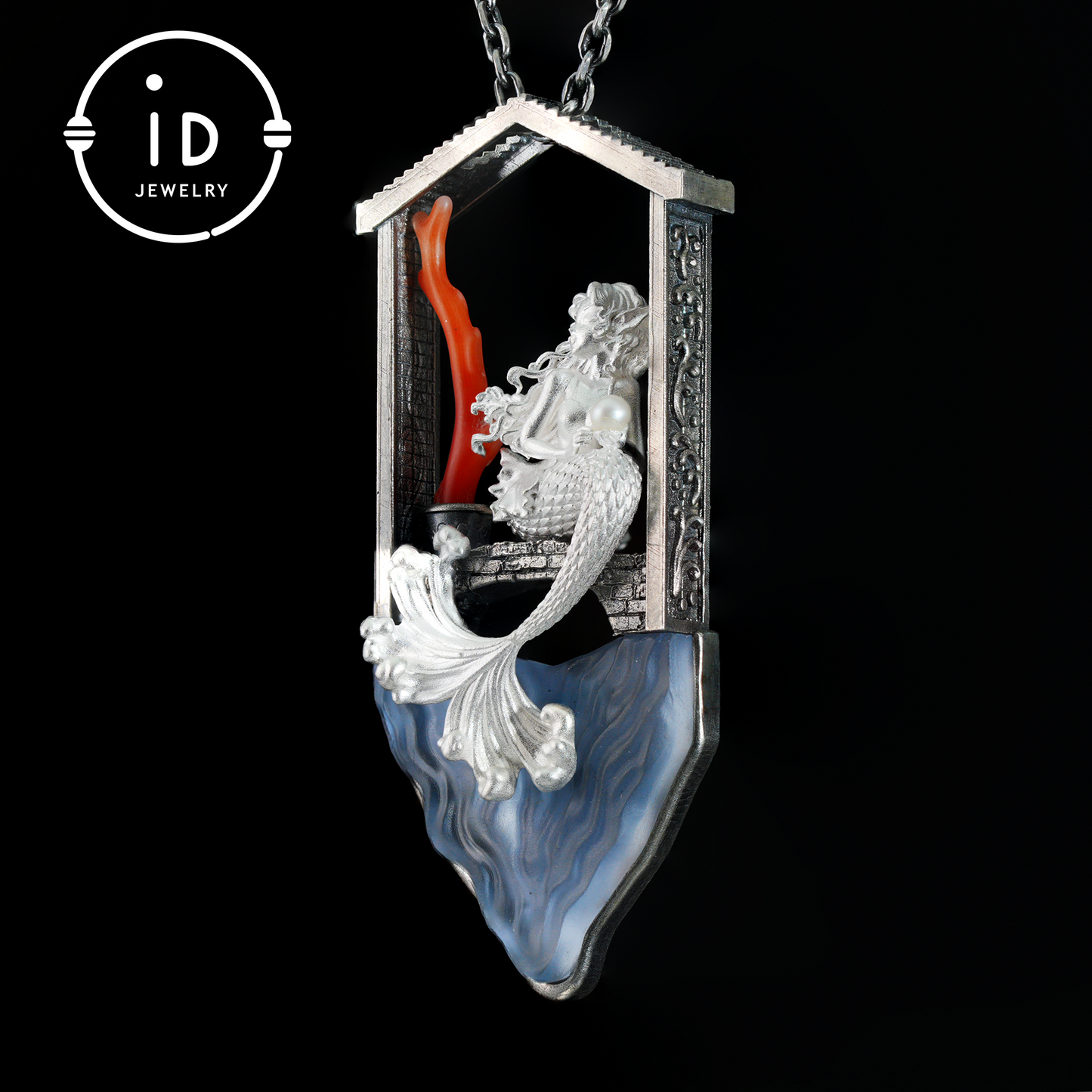 Handcrafted Mermaid Pendant Necklace with Pearl & Coral | Sterling Silver Ocean Fairy Jewelry | Mythical Sea Spirit Gift for Her