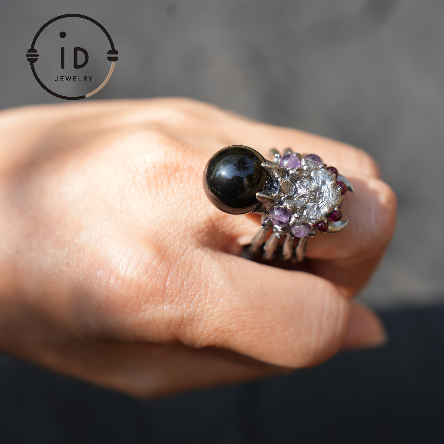 Handmade Gothic spider open ring, agate magic silver ring, mysterious personality jewelry, unique retro style, unisex gift