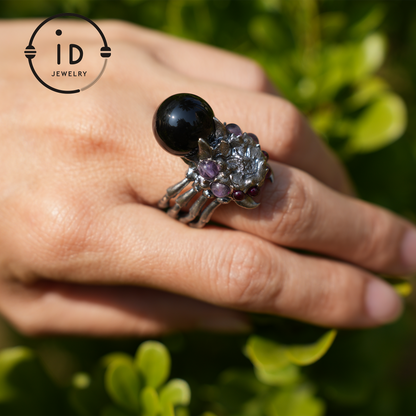Handmade Gothic spider open ring, agate magic silver ring, mysterious personality jewelry, unique retro style, unisex gift