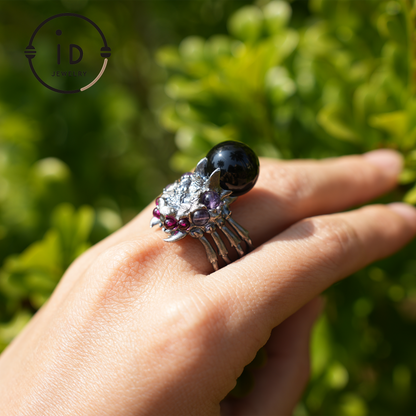 Handmade Gothic spider open ring, agate magic silver ring, mysterious personality jewelry, unique retro style, unisex gift