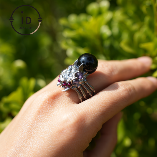 Handmade Gothic spider open ring, agate magic silver ring, mysterious personality jewelry, unique retro style, unisex gift
