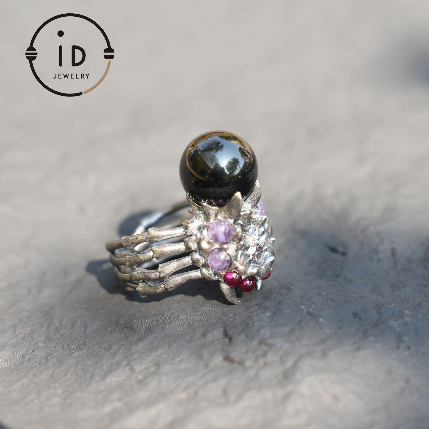 Handmade Gothic spider open ring, agate magic silver ring, mysterious personality jewelry, unique retro style, unisex gift