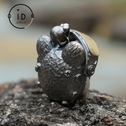 Armored Adventure Panda Pendant · 925 Silver + Brass + Onyx · Movable Sunglasses Design · Whimsical Guardian Totem