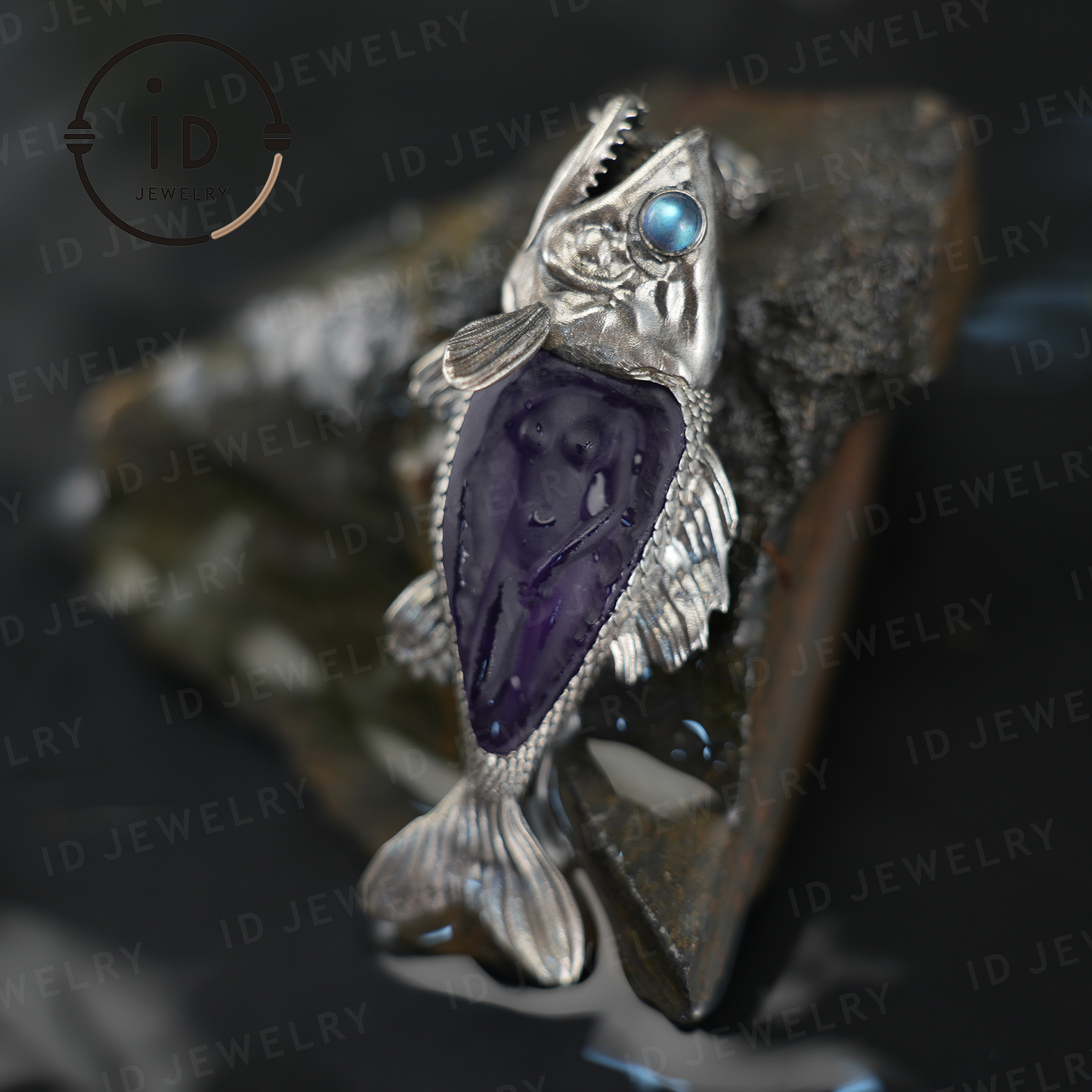 Mystical Fish Pendant with Amethyst & Labradorite – Artistic Talisman Jewelry, Handmade Fantasy Necklace Gift