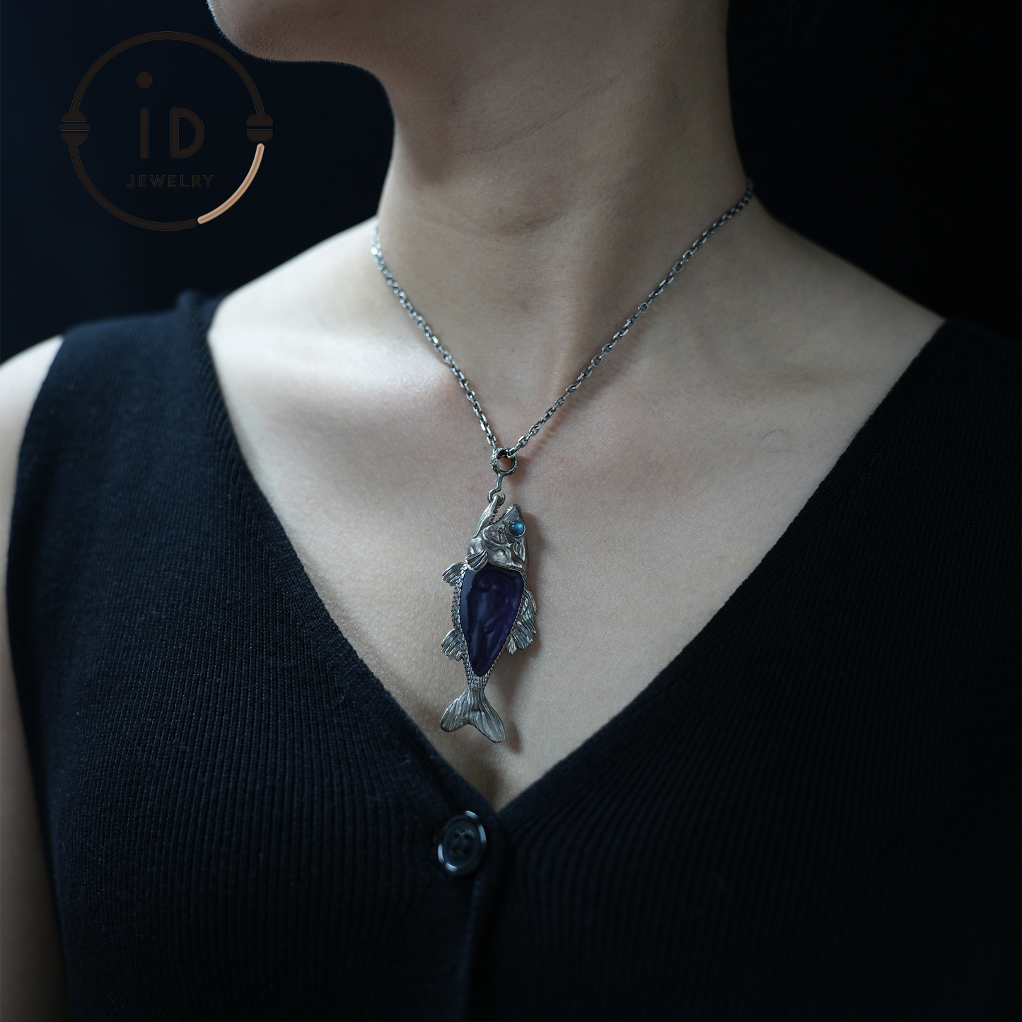 Mystical Fish Pendant with Amethyst & Labradorite – Artistic Talisman Jewelry, Handmade Fantasy Necklace Gift