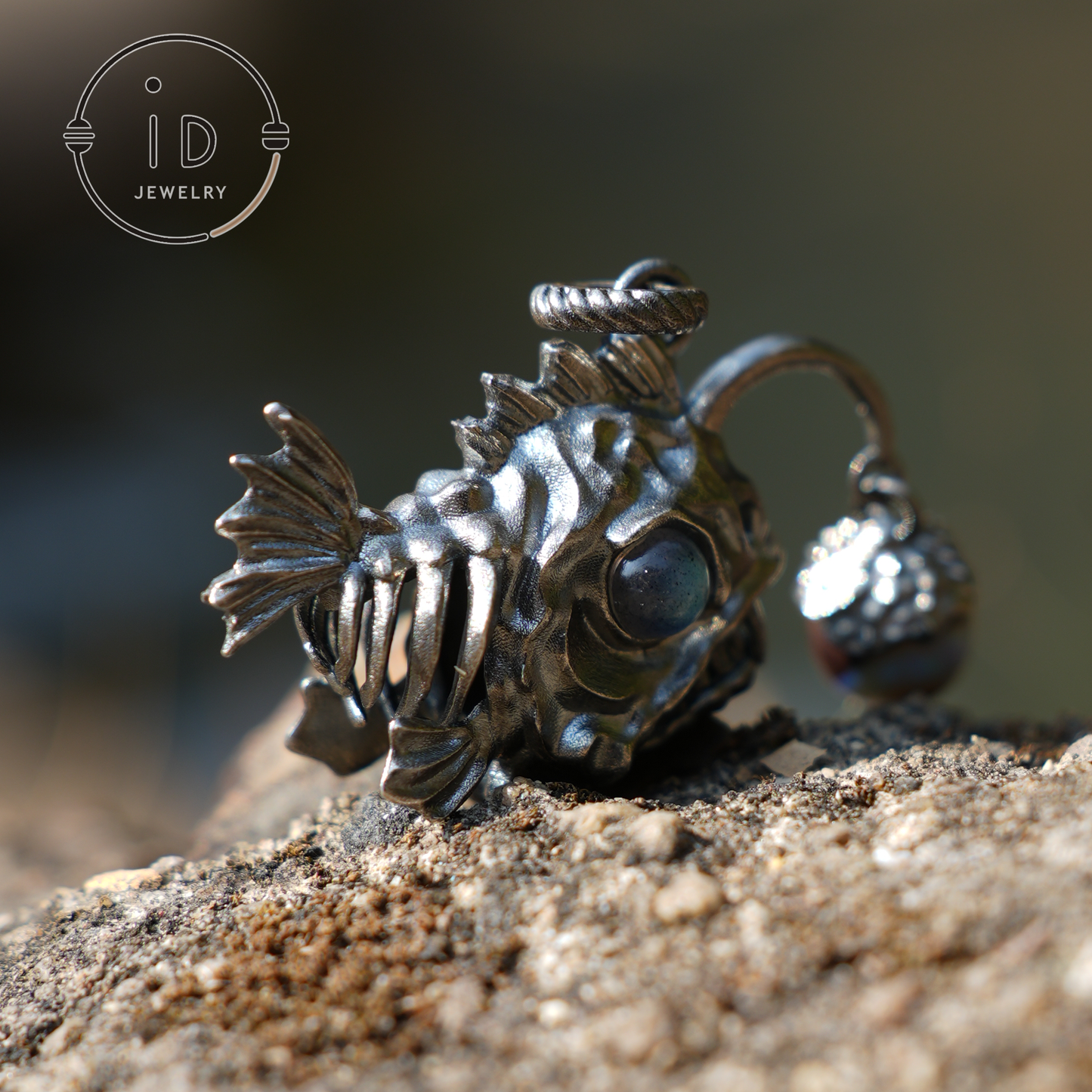 925 Sterling Silver Anglerfish Pendant with Labradorite – Handmade Artistic Jewelry for Ocean Lovers