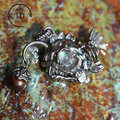 925 Sterling Silver Anglerfish Pendant with Labradorite – Handmade Artistic Jewelry for Ocean Lovers