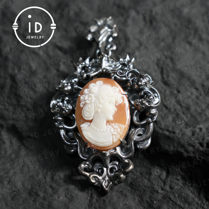 925 Sterling Silver Shell Cameo Pendant | Hand-Carved Victorian Memorial Jewelry | Customizable Remembrance Gift