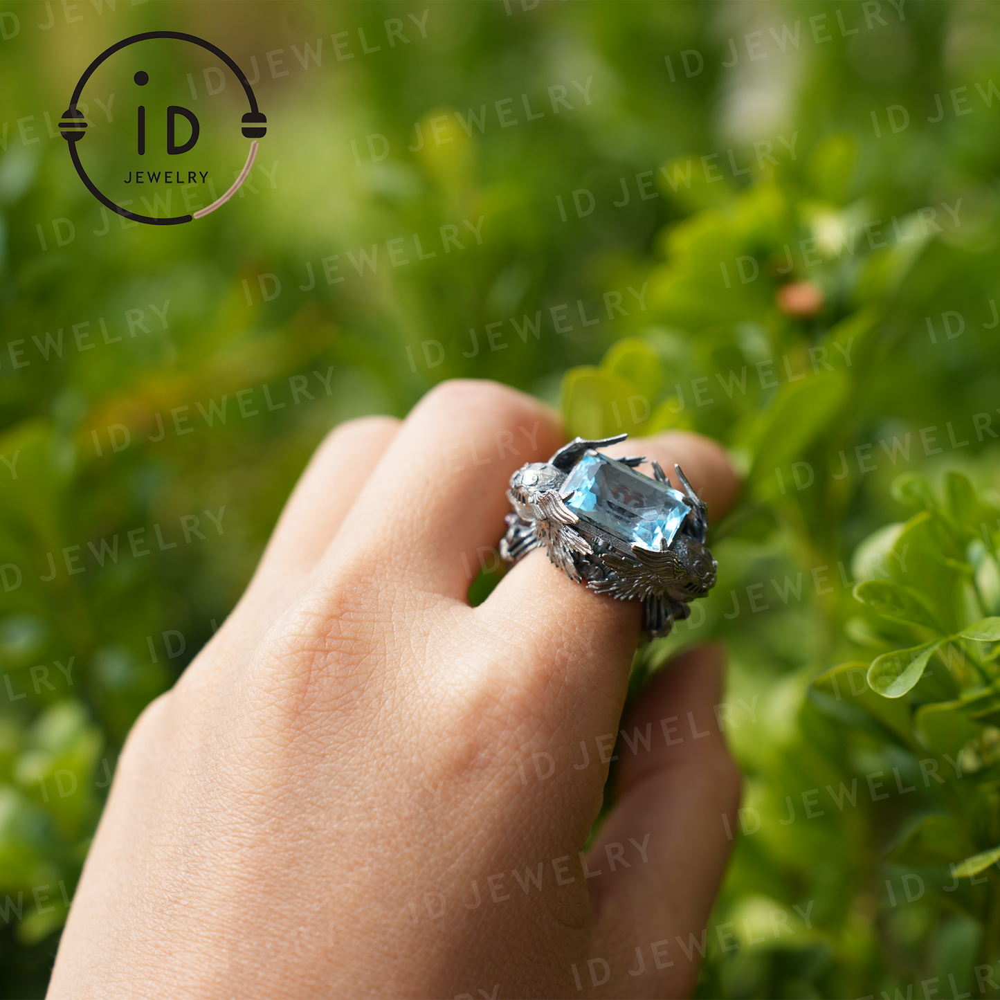 Valkyrie Ring | Blue Topa Stone winged Helmet Design | Nordic Mythical Warrior Goddess Style Handmade Ring