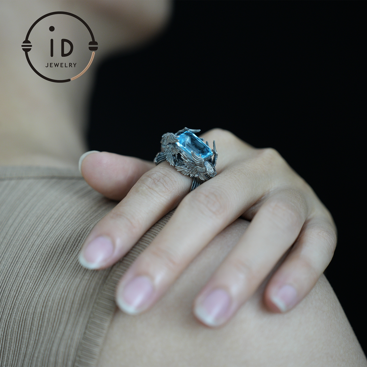 Valkyrie Ring | Blue Topa Stone winged Helmet Design | Nordic Mythical Warrior Goddess Style Handmade Ring