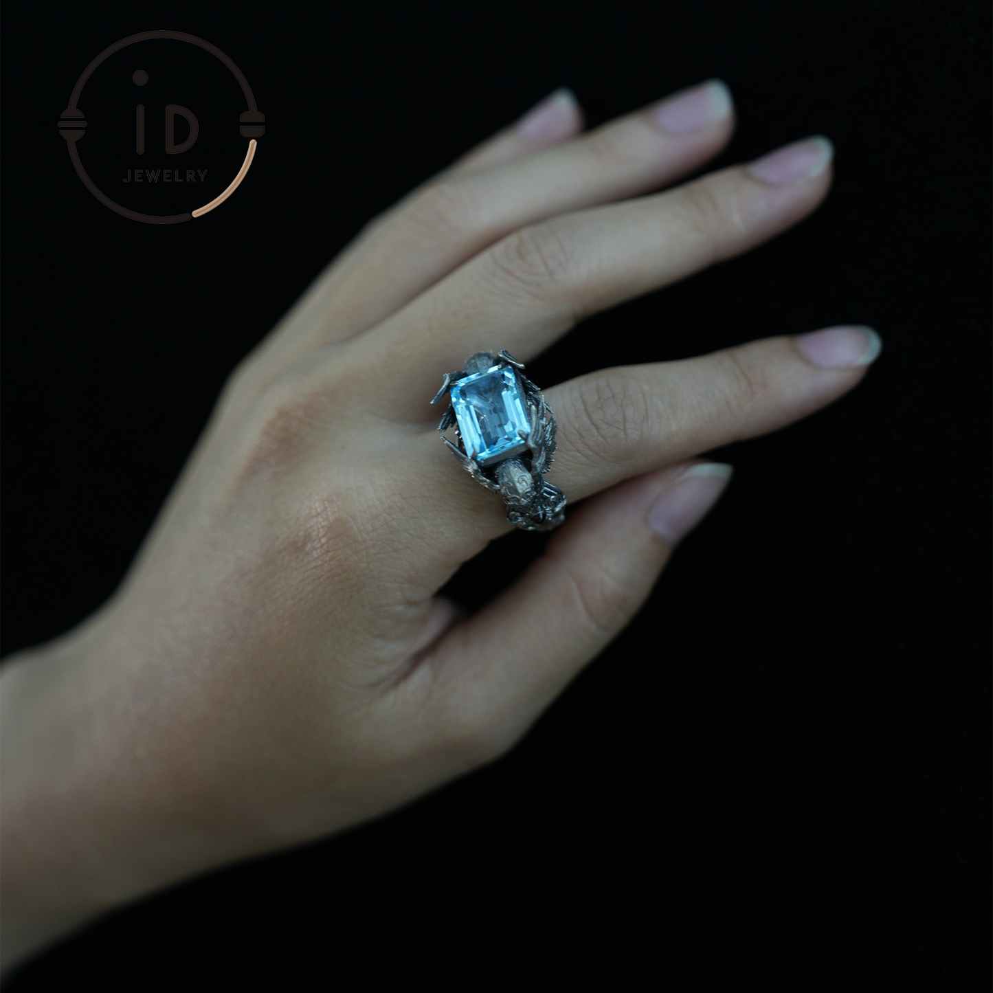 Valkyrie Ring | Blue Topa Stone winged Helmet Design | Nordic Mythical Warrior Goddess Style Handmade Ring