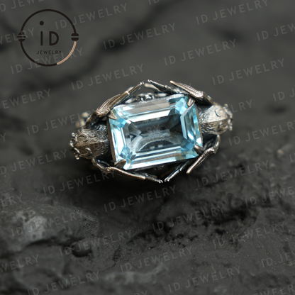 Valkyrie Ring | Blue Topa Stone winged Helmet Design | Nordic Mythical Warrior Goddess Style Handmade Ring