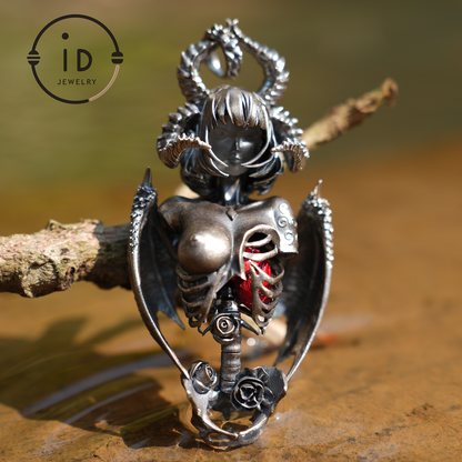 Dark Enchantress Pendant | S925 Silver Handmade Pendant with Enamel Heart | Gothic Design Limited Collection