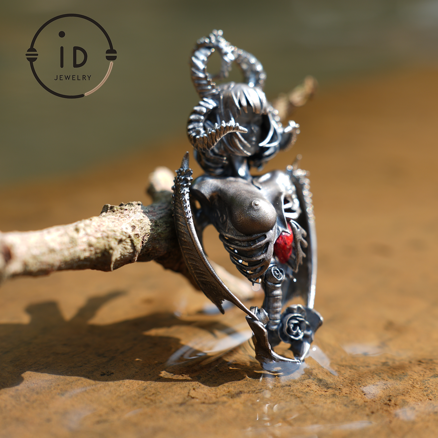 Dark Enchantress Pendant | S925 Silver Handmade Pendant with Enamel Heart | Gothic Design Limited Collection