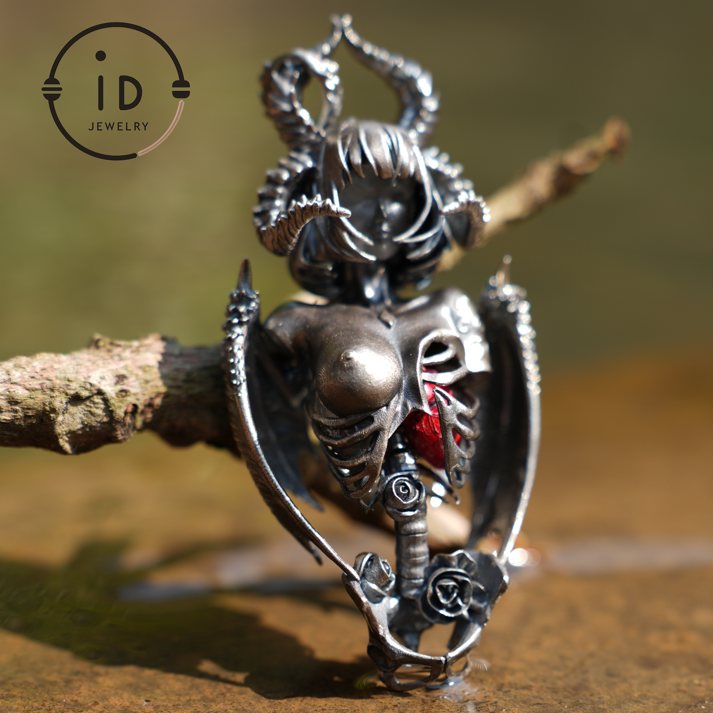 Dark Enchantress Pendant | S925 Silver Handmade Pendant with Enamel Heart | Gothic Design Limited Collection