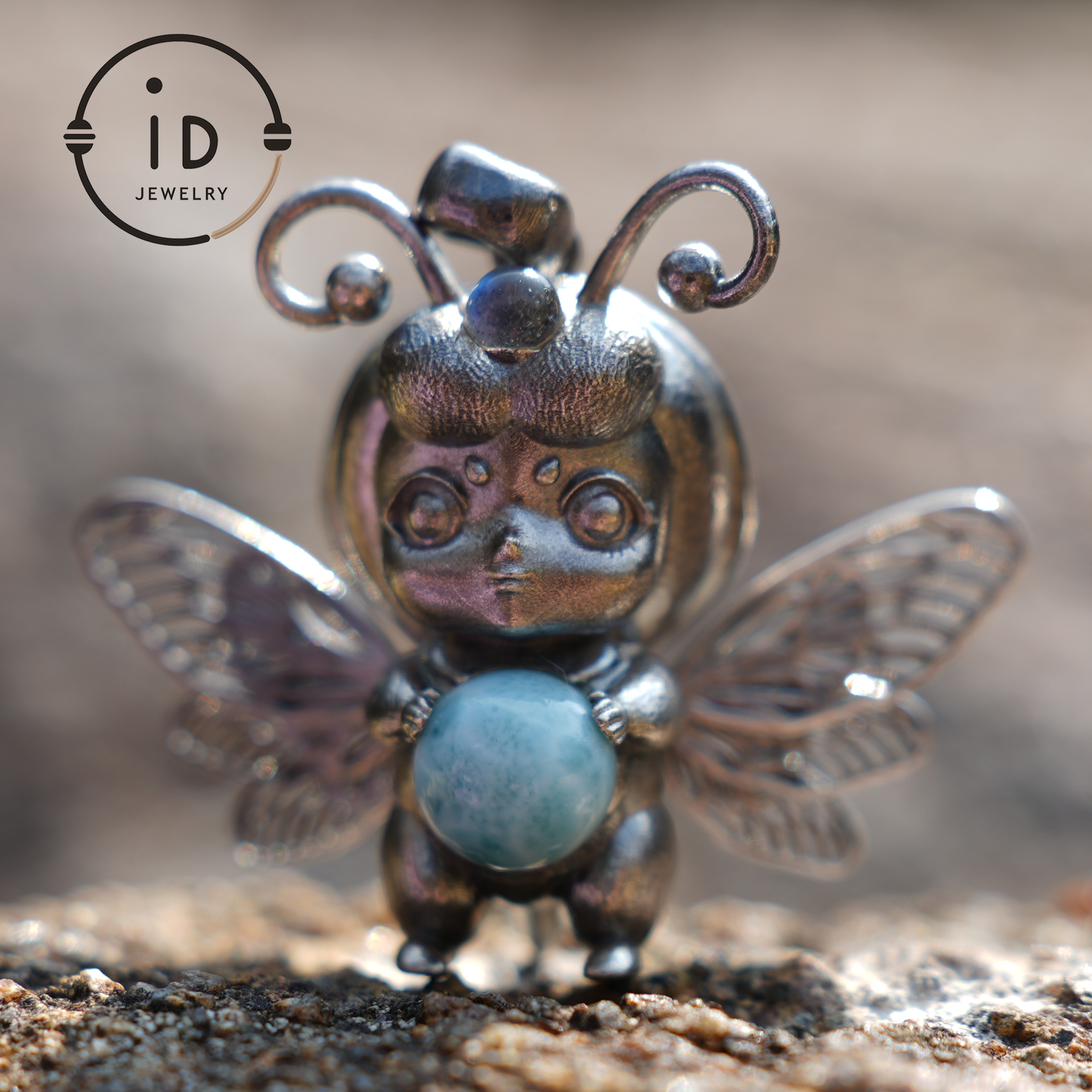 Wayfinder Bee Spirit Pendant | 925 Silver with Larimar Labradorite | Greek Oracle Totem | Gift of Intuition & Insight