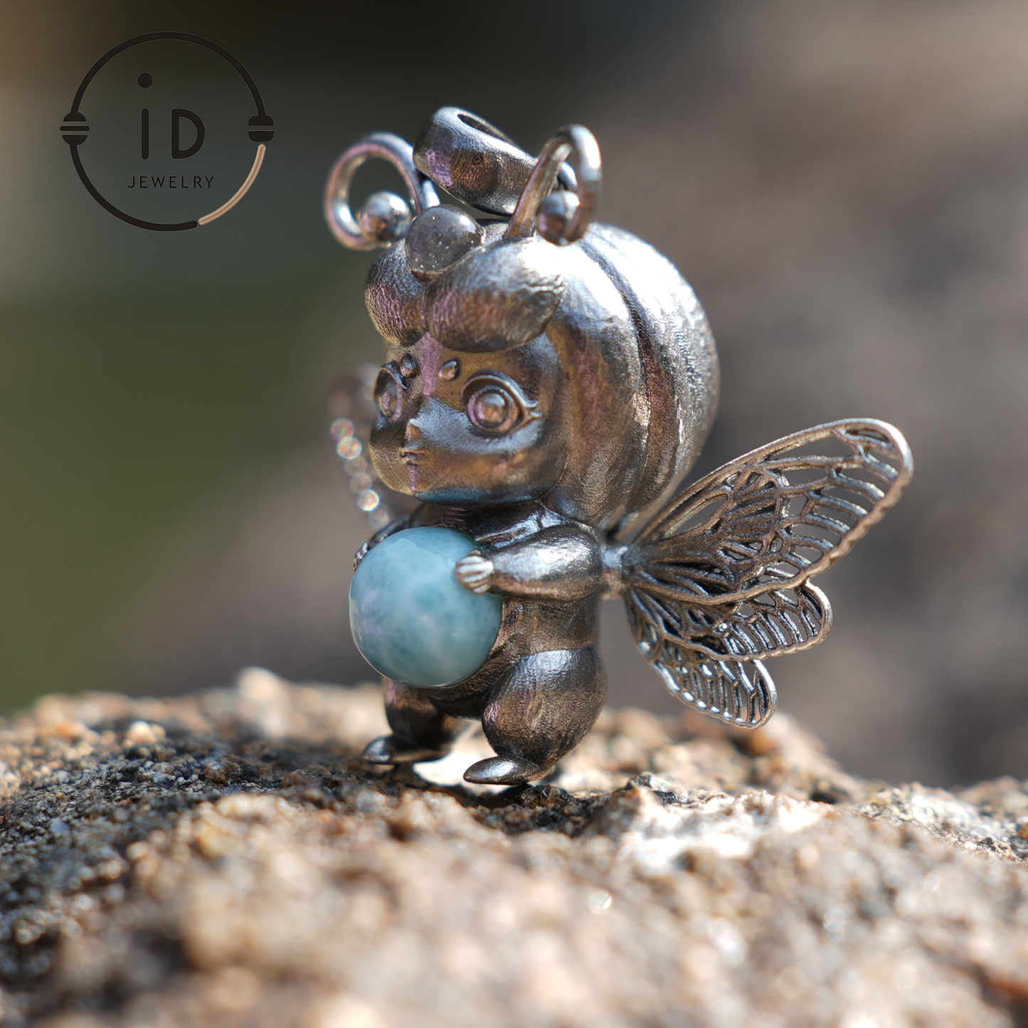 Wayfinder Bee Spirit Pendant | 925 Silver with Larimar Labradorite | Greek Oracle Totem | Gift of Intuition & Insight