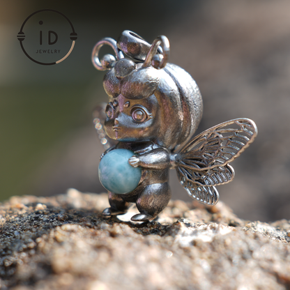 Wayfinder Bee Spirit Pendant | 925 Silver with Larimar Labradorite | Greek Oracle Totem | Gift of Intuition & Insight
