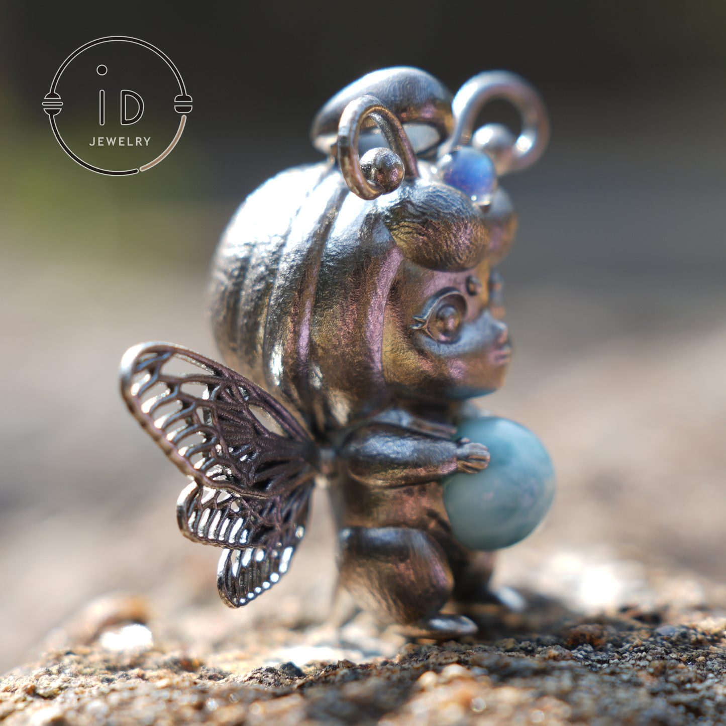 Wayfinder Bee Spirit Pendant | 925 Silver with Larimar Labradorite | Greek Oracle Totem | Gift of Intuition & Insight
