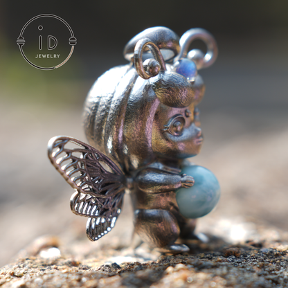Wayfinder Bee Spirit Pendant | 925 Silver with Larimar Labradorite | Greek Oracle Totem | Gift of Intuition & Insight