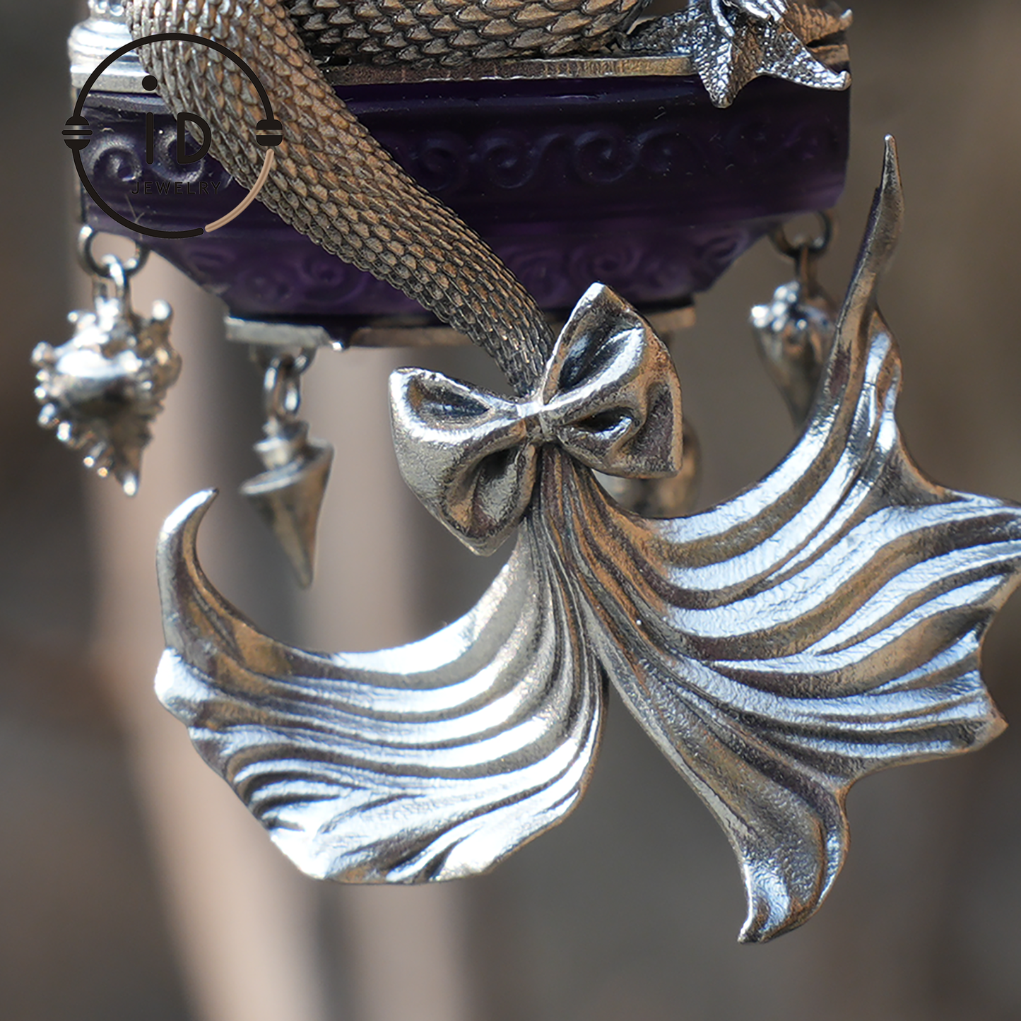 Amethyst Mermaid Pendant, Hand Carved Ocean Goddess Necklace, Mythical Sea Jewelry Gift, Fantasy Underwater Charm for Her, Unique Art