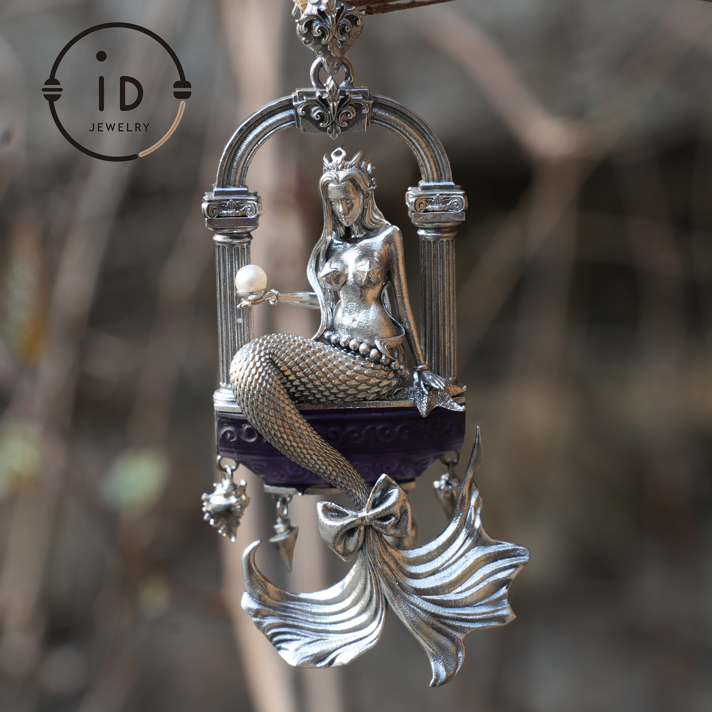 Amethyst Mermaid Pendant, Hand Carved Ocean Goddess Necklace, Mythical Sea Jewelry Gift, Fantasy Underwater Charm for Her, Unique Art