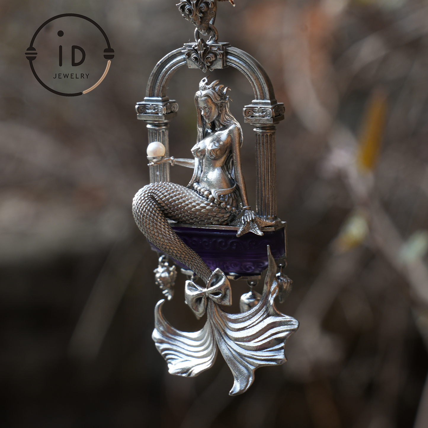 Amethyst Mermaid Pendant, Hand Carved Ocean Goddess Necklace, Mythical Sea Jewelry Gift, Fantasy Underwater Charm for Her, Unique Art