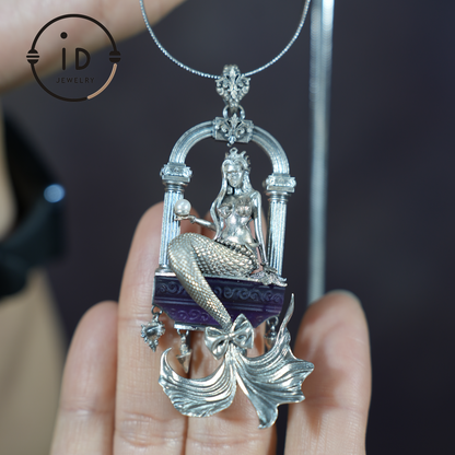 Amethyst Mermaid Pendant, Hand Carved Ocean Goddess Necklace, Mythical Sea Jewelry Gift, Fantasy Underwater Charm for Her, Unique Art