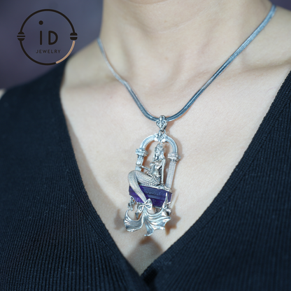 Amethyst Mermaid Pendant, Hand Carved Ocean Goddess Necklace, Mythical Sea Jewelry Gift, Fantasy Underwater Charm for Her, Unique Art